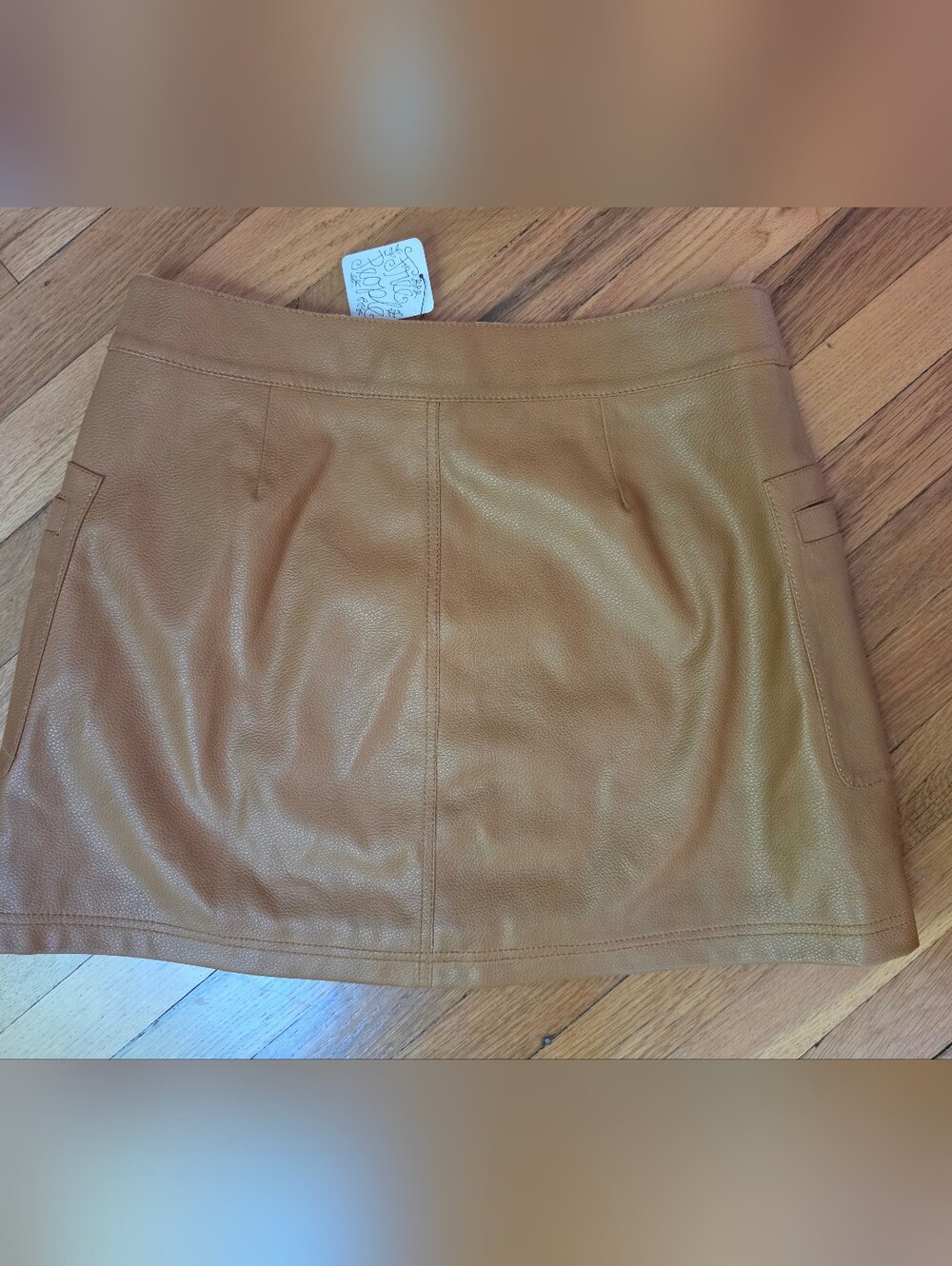 NWT Free People Camel Leather Front-Zip Mini Skirt - Picture 3 of 10
